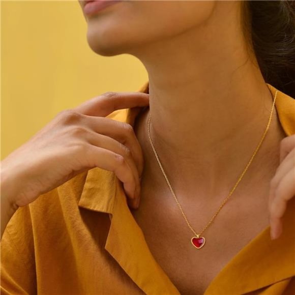 Gold Carnelian Red Heart Necklace Pendant Jewelry for Girls Women Valentine Gift - Picture 4 of 6